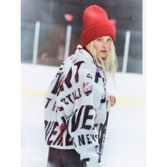 NWT Free People Hit The Slopes Printed Fleece Pullover Jacket Logo Size XS - Picture 4 of 8